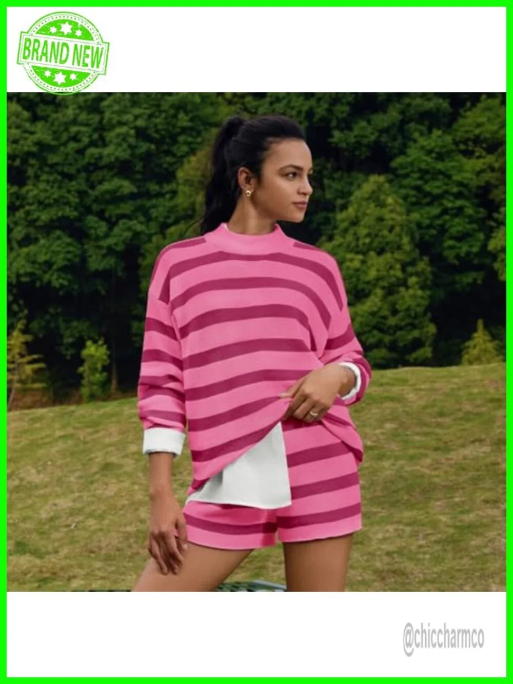 Oversized Lounge Set 2 Piece Striped Matching Pajama Set Long Sleeve Sweater Set